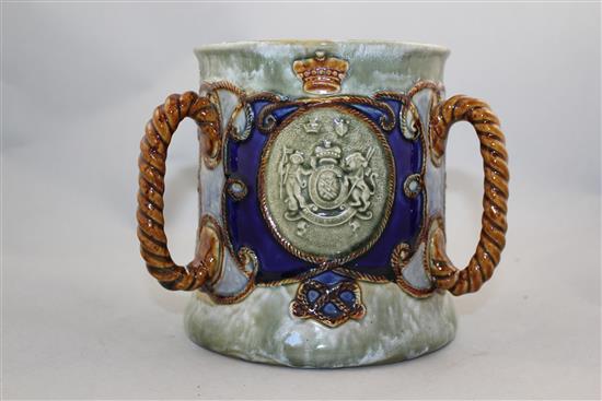 A Royal Doulton stoneware Lord Nelson three handled tyg, c.1905, 16.5cm